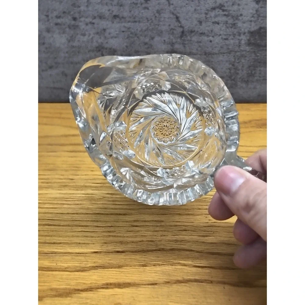 EAPG US Glass Co Clear Artcut Whirling Buzzsaw Hobstar‎ Sawtooth Egde Creamer